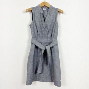 Columbia Grey Linen Blend Sleeveless Notched V-Neckline Belted Dress Siz…